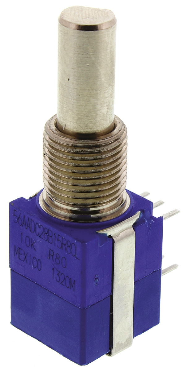 Bourns 56 10 kΩ Rotary Potentiometer 1-Turns 1-Gang Panel Mount, Through Hole, 56AAD-C28-B15/R80L