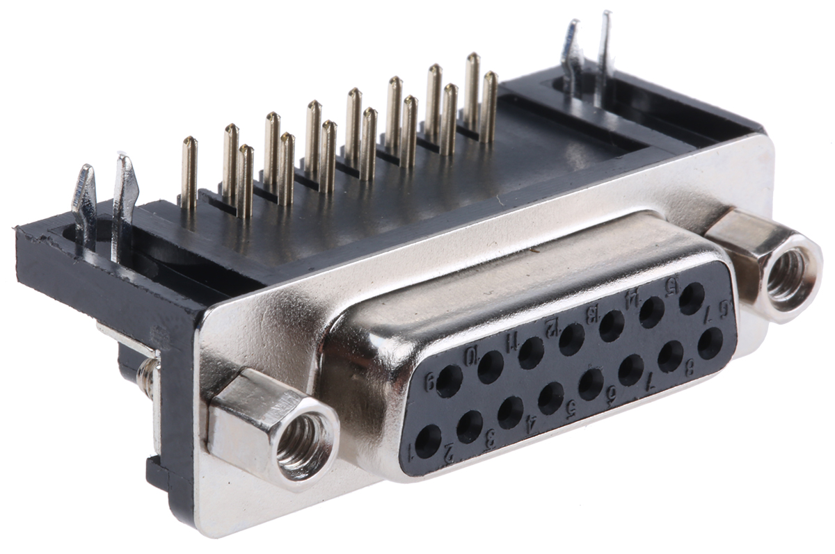 RS PRO 15 Way Right Angle Through Hole D-sub Connector Socket, 2.77mm Pitch, with 4-40 UNC