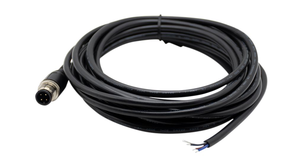 RND Male 4 way M12 to Free Cable End Connector Cable, 5 m