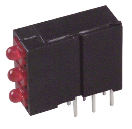 Dialight 570-0100-111F Red Right Angle PCB LED Indicator, 3 LEDs 5 mm (T-1 3/4) 2.5 V