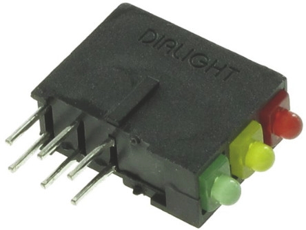 Dialight Green, Red, Yellow Right Angle PCB LED Indicator, 3 LEDs 5 mm (T-1 3/4) 2.5 V