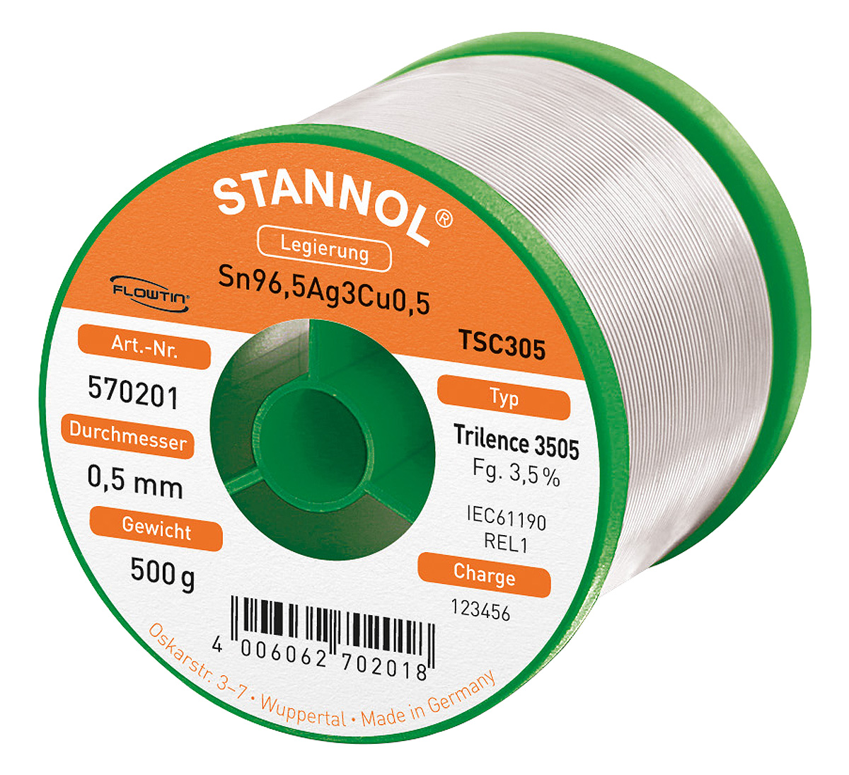 Stannol Wire, 0.5 mm Lead Free Solder, 217 °C Melting Point