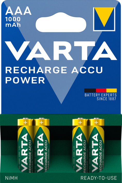 5703301404 Varta 5703 NiMH Rechargeable AAA Battery, 1000 mAh, 1.2 V