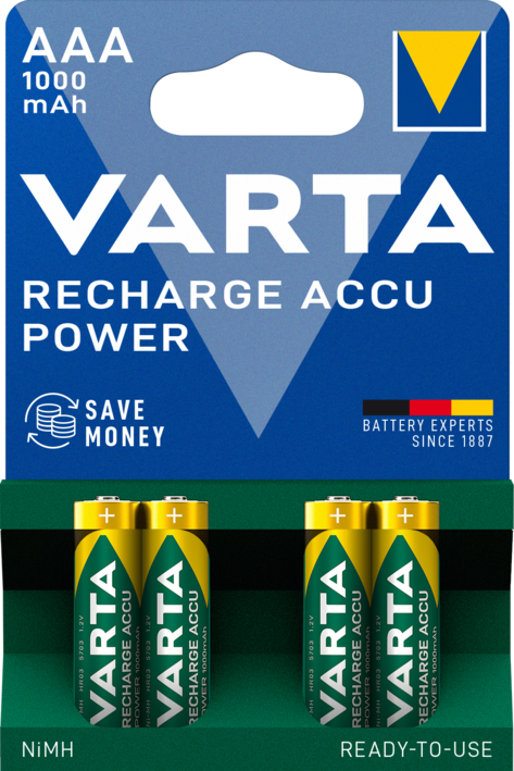 5703301404 Varta 5703 NiMH Rechargeable AAA Battery, 1000 mAh, 1.2 V
