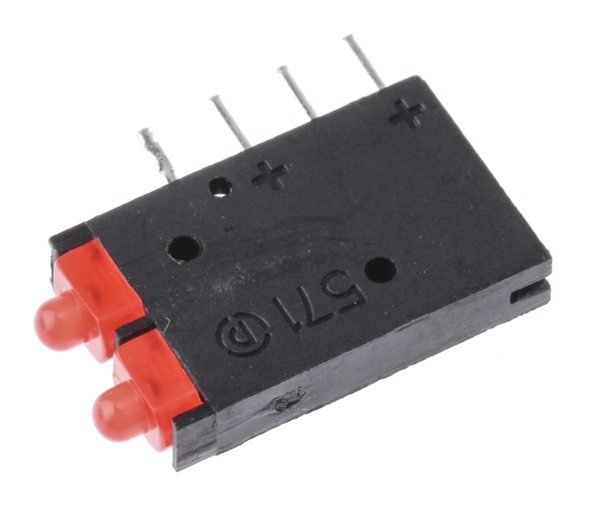 571-0111-100f Dialight Red Right Angle PCB LED Indicator, 2 LEDs 5 mm (T-1 3/4) 2 V