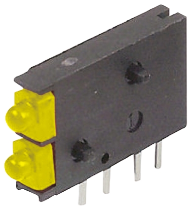 571-0133-100f Dialight 571-0133-100F Yellow Right Angle PCB LED Indicator, 2 LEDs 5 mm (T-1 3/4) 2.1 V
