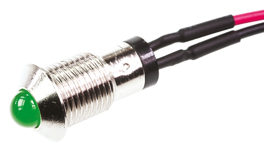Marl 571 Series Indicator, Green Panel Mount Indicator, Lead Pin Termination 2.8V 30 mA, 8 mm