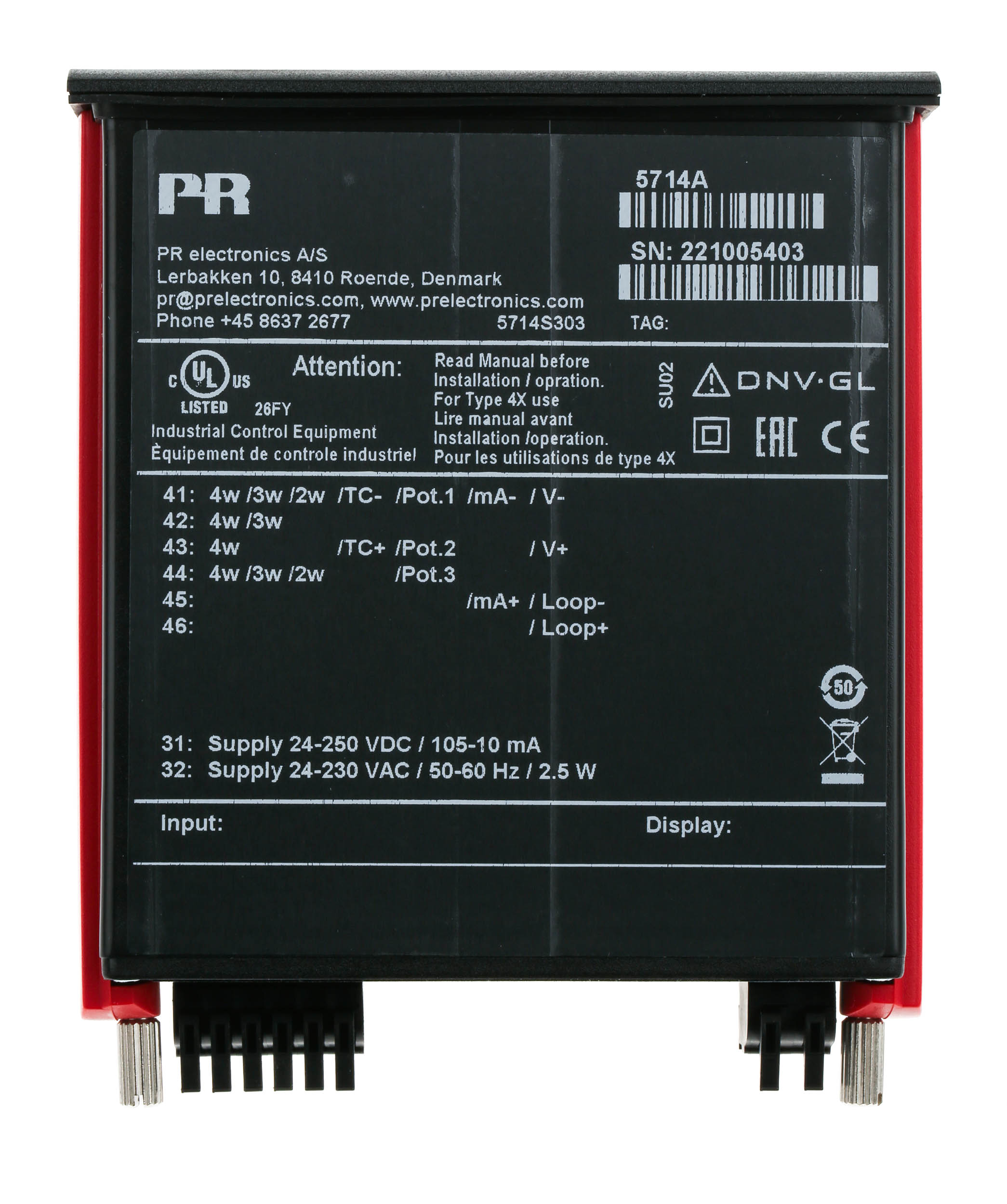 5714a PR Electronics 5700 LED Multi-Function Panel Meters for Temperature, Resistance, Potentiometer Signal, Current, Voltage,