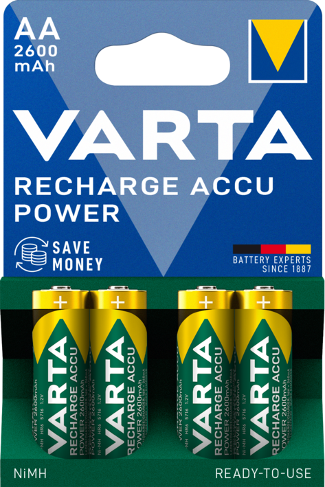 5716101404 Varta 5716 AA NiMH AA Rechargeable Battery, 2600 mAh, 1.2 V - Pack of 4