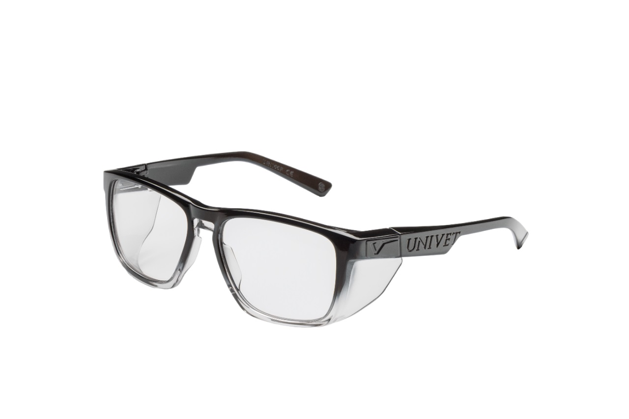 Univet 571 Safety Glasses, Anti-Scratch, Clear, Diamond Dark Polycarbonate Lens, Polyamide