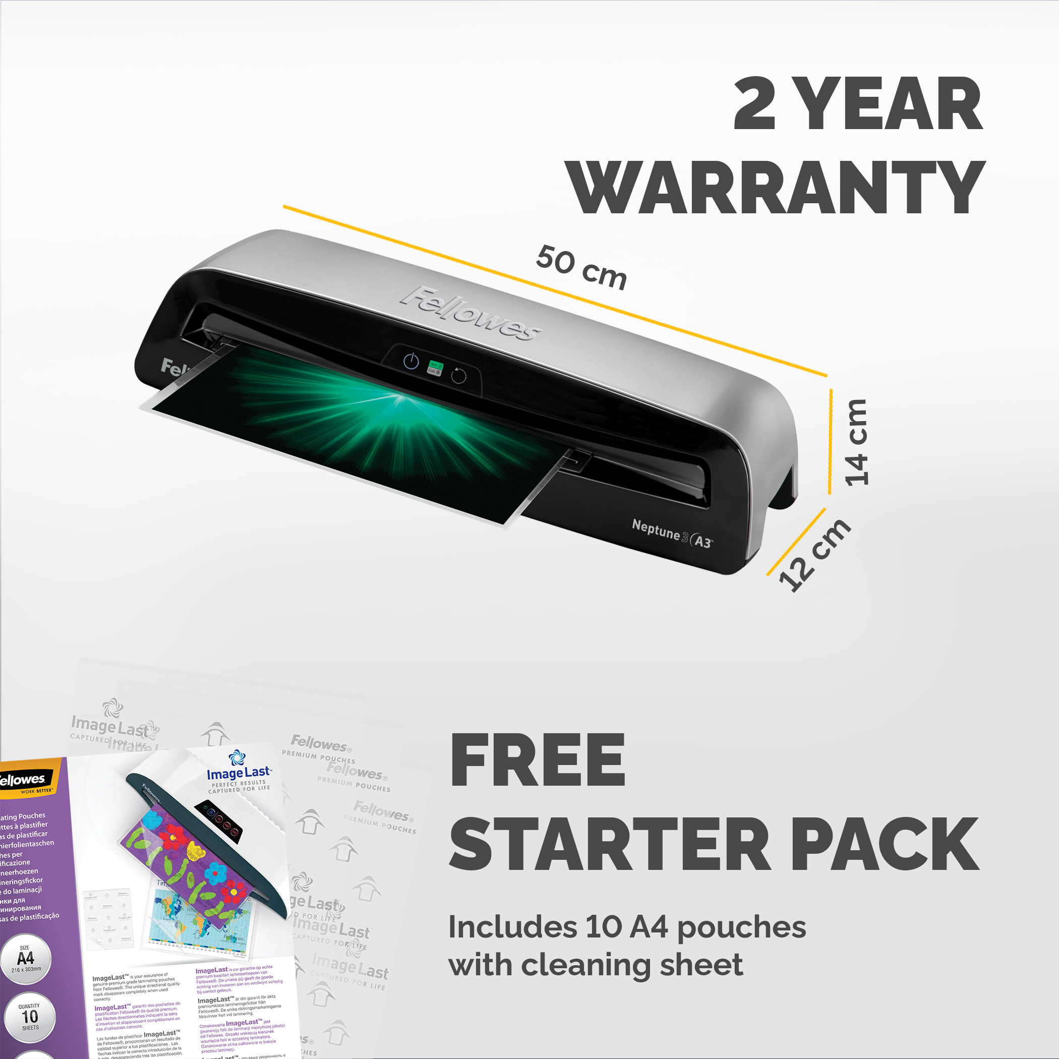 5721601 Fellowes Neptune A3 Hot A3 Laminator Grey, Black