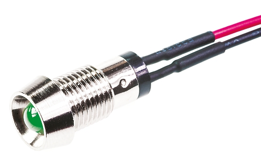 Marl 573 Series Indicator, Green Panel Mount Indicator, Lead Pin Termination 2.8V 30 mA, 8 mm