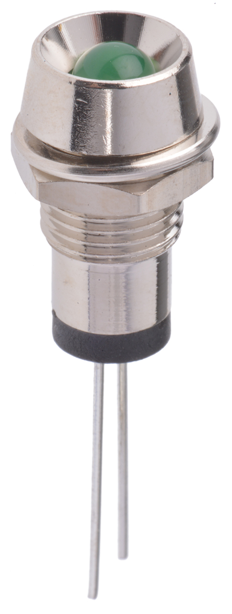 Marl 573 Series Indicator, Green Panel Mount Indicator, Lead Pin Termination 2.8V 30 mA, 8 mm