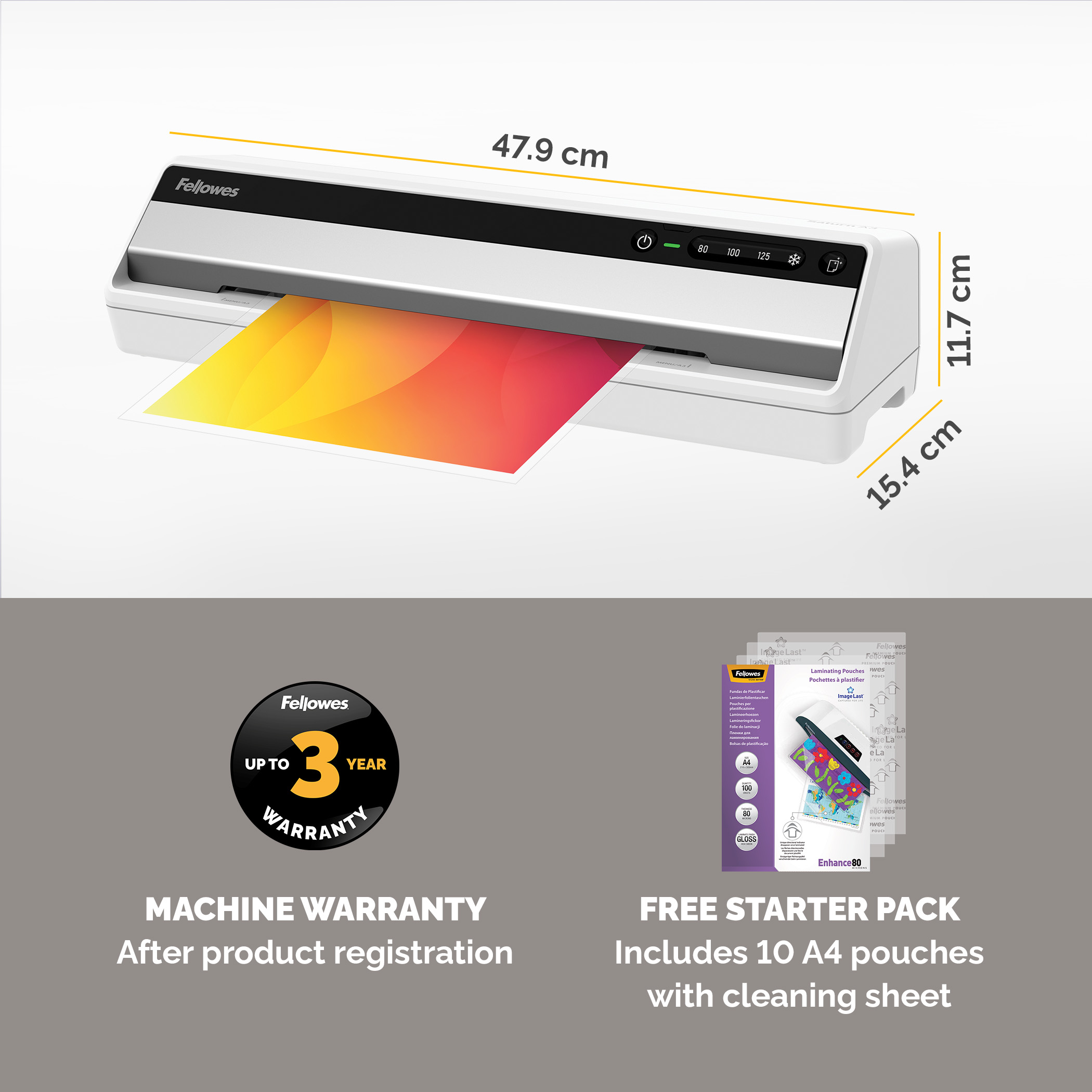 5736101 Fellowes Saturn 3i Hot A3 Laminator Silver, Black