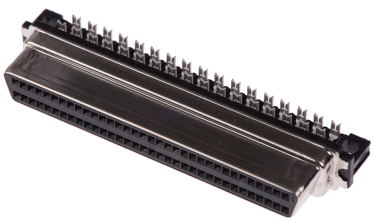 TE Connectivity, AMPLIMITE .050 III 68 Way Female Right Angle Cable SCSI Connector 1.27 mm Pitch, Quick Latch, Crimp