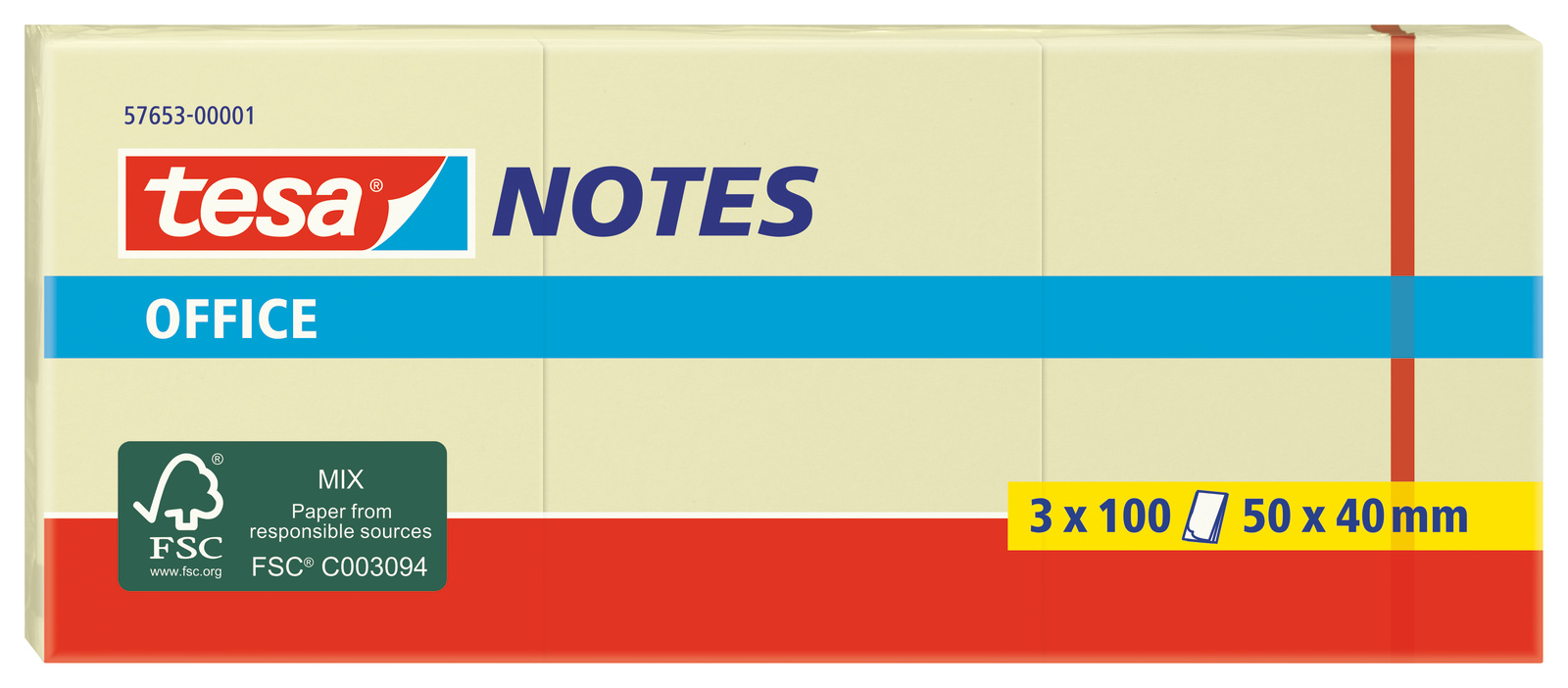 Tesa Yellow Sticky Note, 3 Notes per Pad, 50 mm x 40 mm