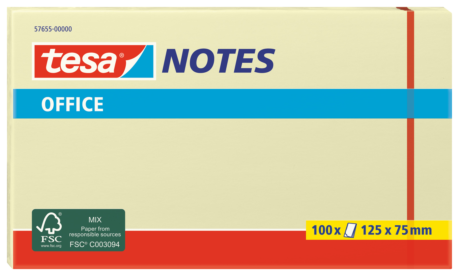 Tesa Yellow Sticky Note, 100 Notes per Pad, 125 mm x 75 mm