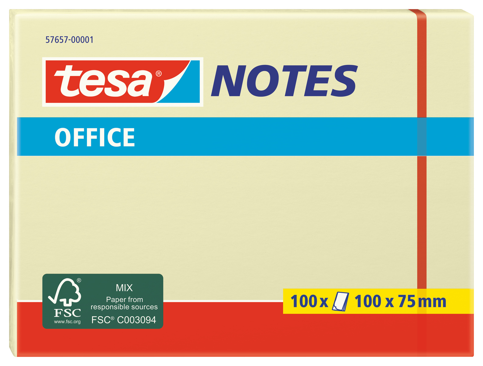 Tesa Yellow Sticky Note, 100 Notes per Pad, 100 mm x 75 mm