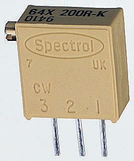 Vishay 64X Series 19 (Electrical), 22 (Mechanical)-Turn Through Hole Trimmer Resistor with Pin Terminations, 200Ω ±10%