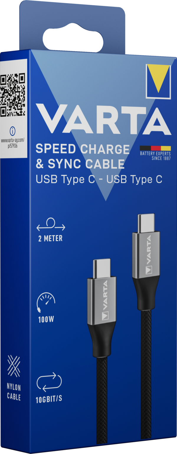 57936101111 Varta USB Cable, Male USB Type C to Male, USB Type C USB Type C, Black, 5.5 mm