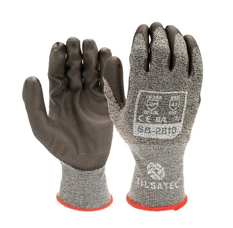 Tilsatec Black, Grey Fibreglass, Polyamide, Polyethylene Terephthalate, Spandex Glove, Size 8, Polyurethane Coating