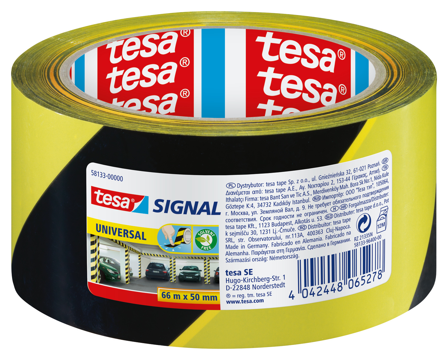 Tesa Yellow, Black Polypropylene 66 m Hazard Tape 52 μm Thickness