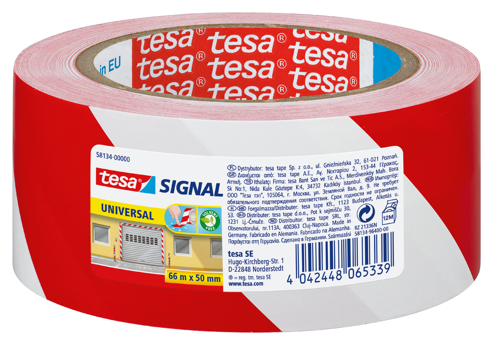 Tesa White, Red Polypropylene 66 m Hazard Tape 52 μm Thickness