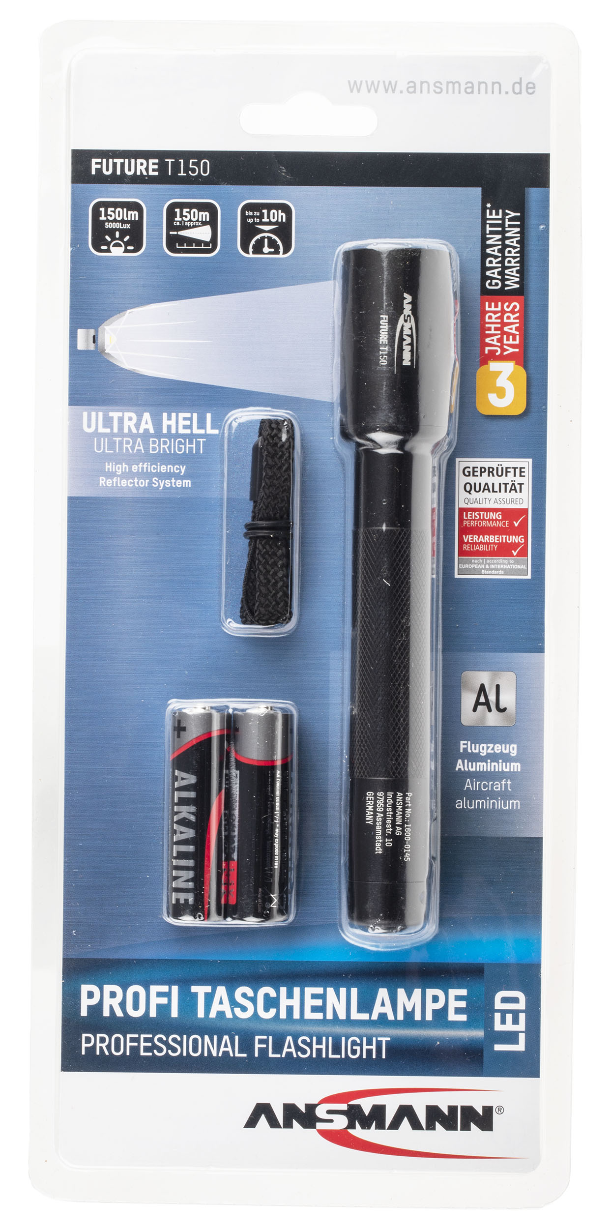 5816633 Ansmann LED Torch Black 150 lm, 156 mm