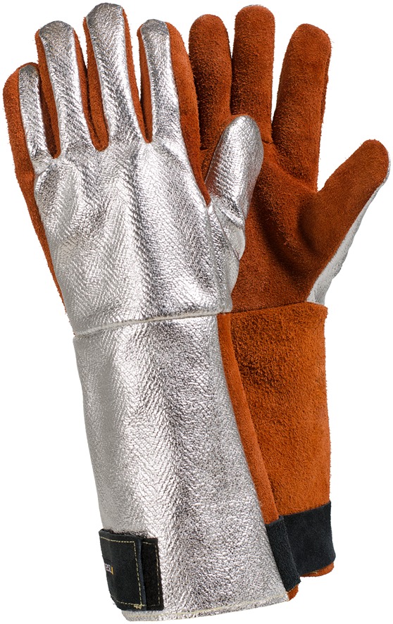 Tegera TEGERA Grey, Red Leather Work Gloves, Size 8