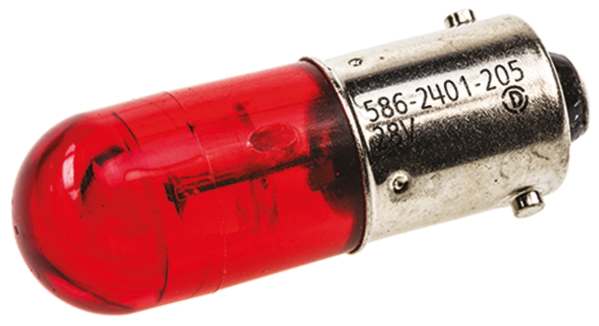 Dialight Red Indicator Lamp Single Chip, 28V dc, BA9 Base, 10 mm Diameter, 525mcd