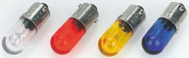 Dialight Yellow Indicator Lamp Single Chip, 28V dc, BA9 Base, 10 mm Diameter, 637mcd