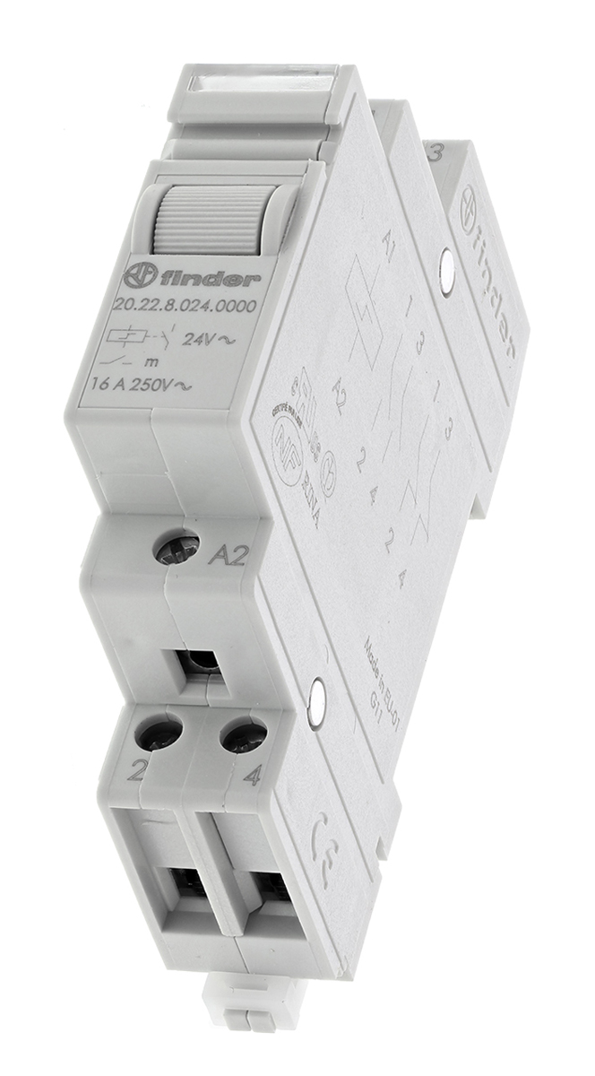 Finder DIN Rail Latching Modular Step Relay, 24V ac Coil, 16A Switching Current, DPST-NO