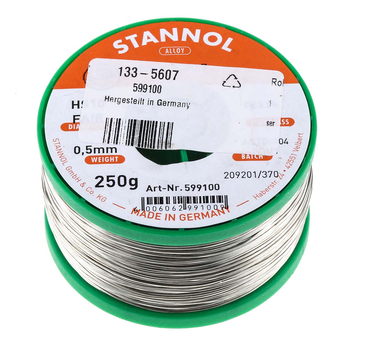 Stannol Wire, 0.5 mm Lead Free Solder, 227 °C Melting Point