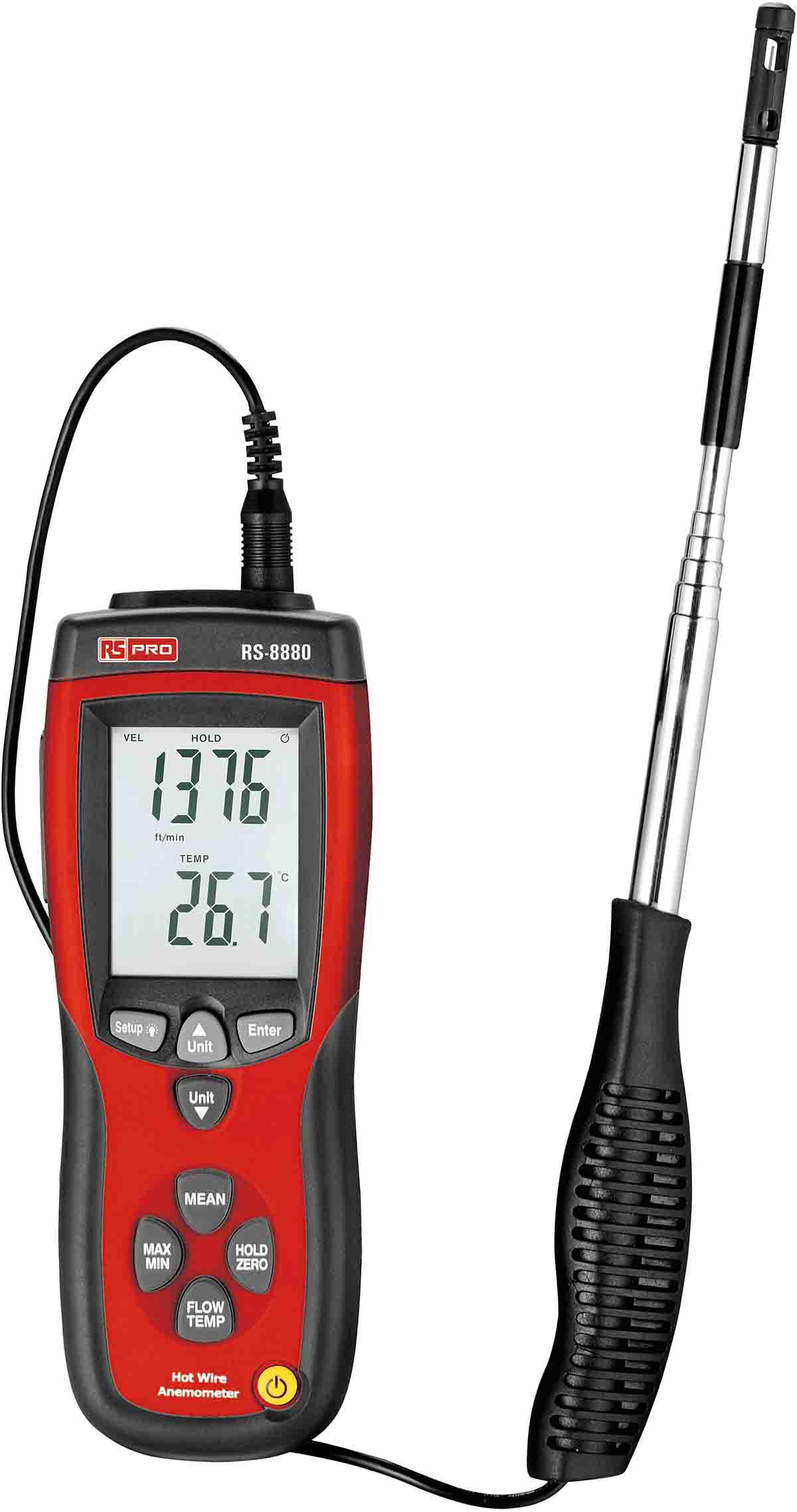193-8699 RS PRO DT-8880 Anemometer, Measures Air Flow, Air Velocity, Temperature, 25 m/s