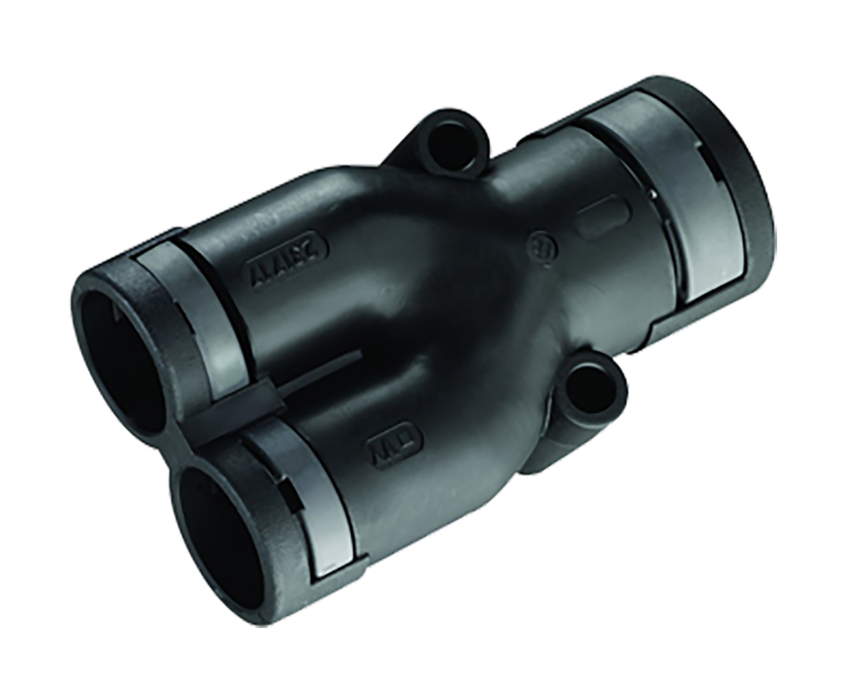 Kopex Y Piece, Conduit Fitting, 48mm Nominal Size, 2 x M6, Nylon 12, Black IP68 rating
