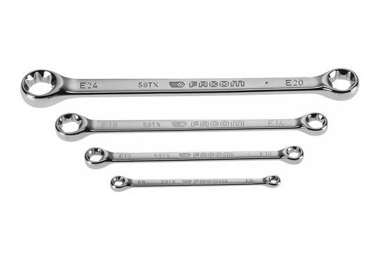 Facom 4-Piece Ring Spanner Set, 14 x 18 mm, 6 x 8 mm, 20 x 24 mm, 10 x 12 mm