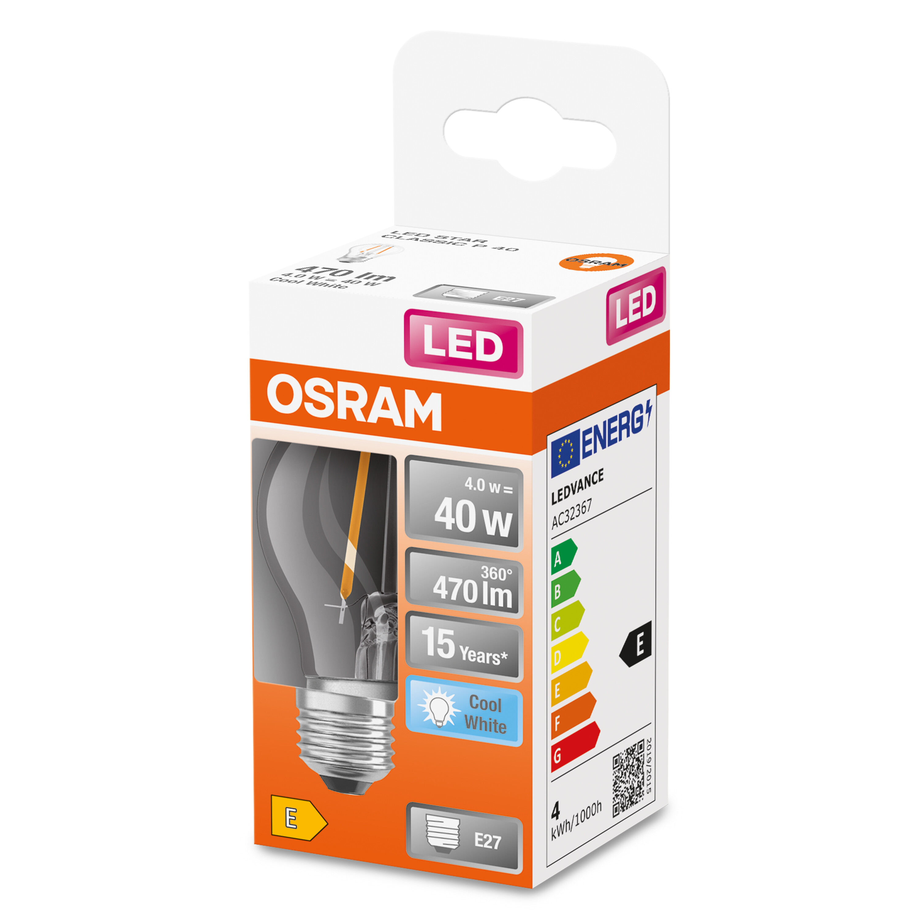 4058075435148 LEDVANCE LED Retrofit CLASSIC E27 LED Bulbs 4 W(40W), 4000K, Cool White, Mini Ball shape