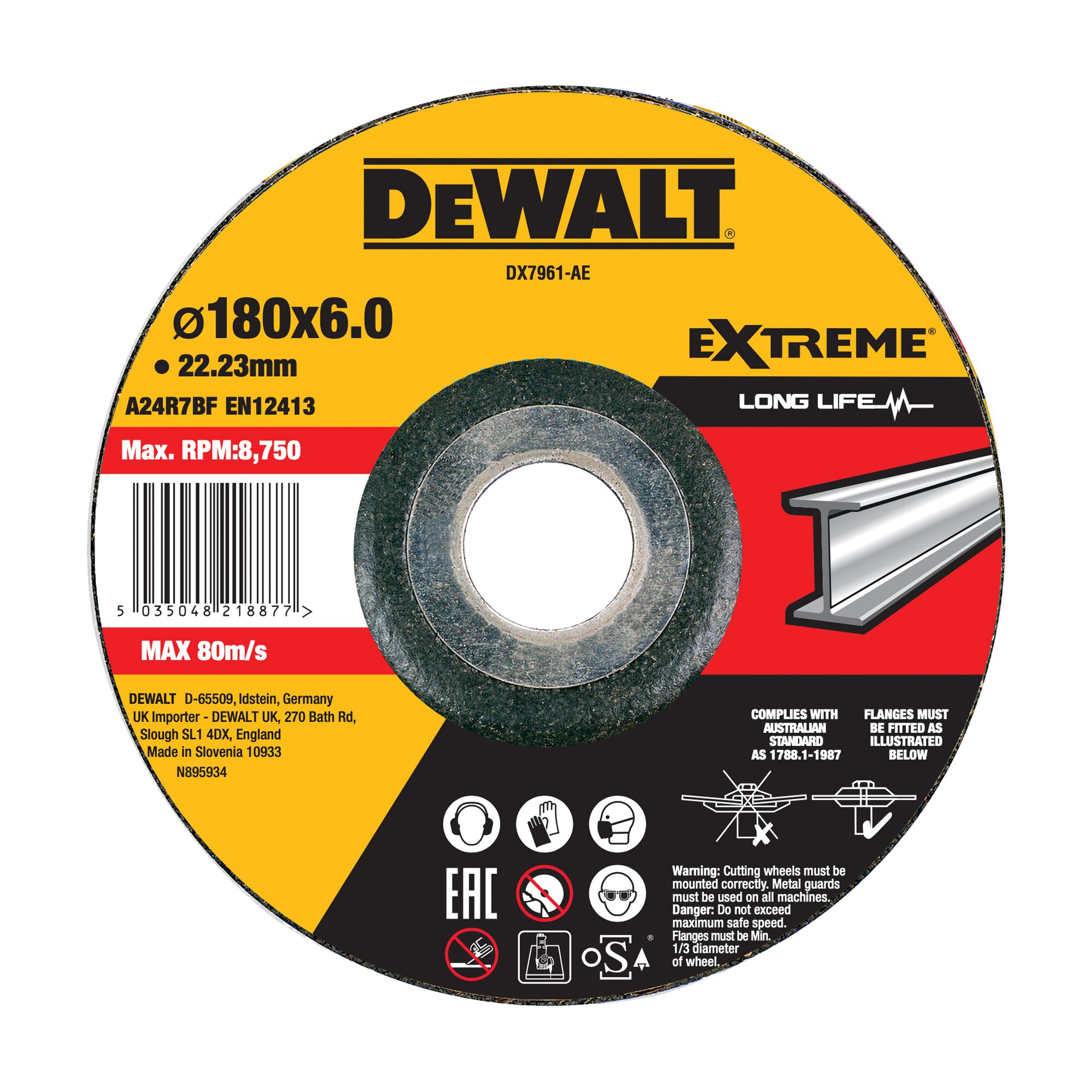 DeWALT DX79 Metal Grinding Disc, 180mm x 6mm Thick, 1 in pack