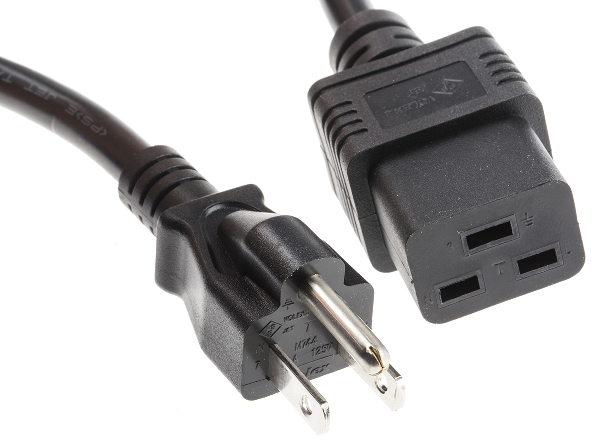 RS PRO IEC C19 Socket to Type B Japanese Plug Power Cord, 2m