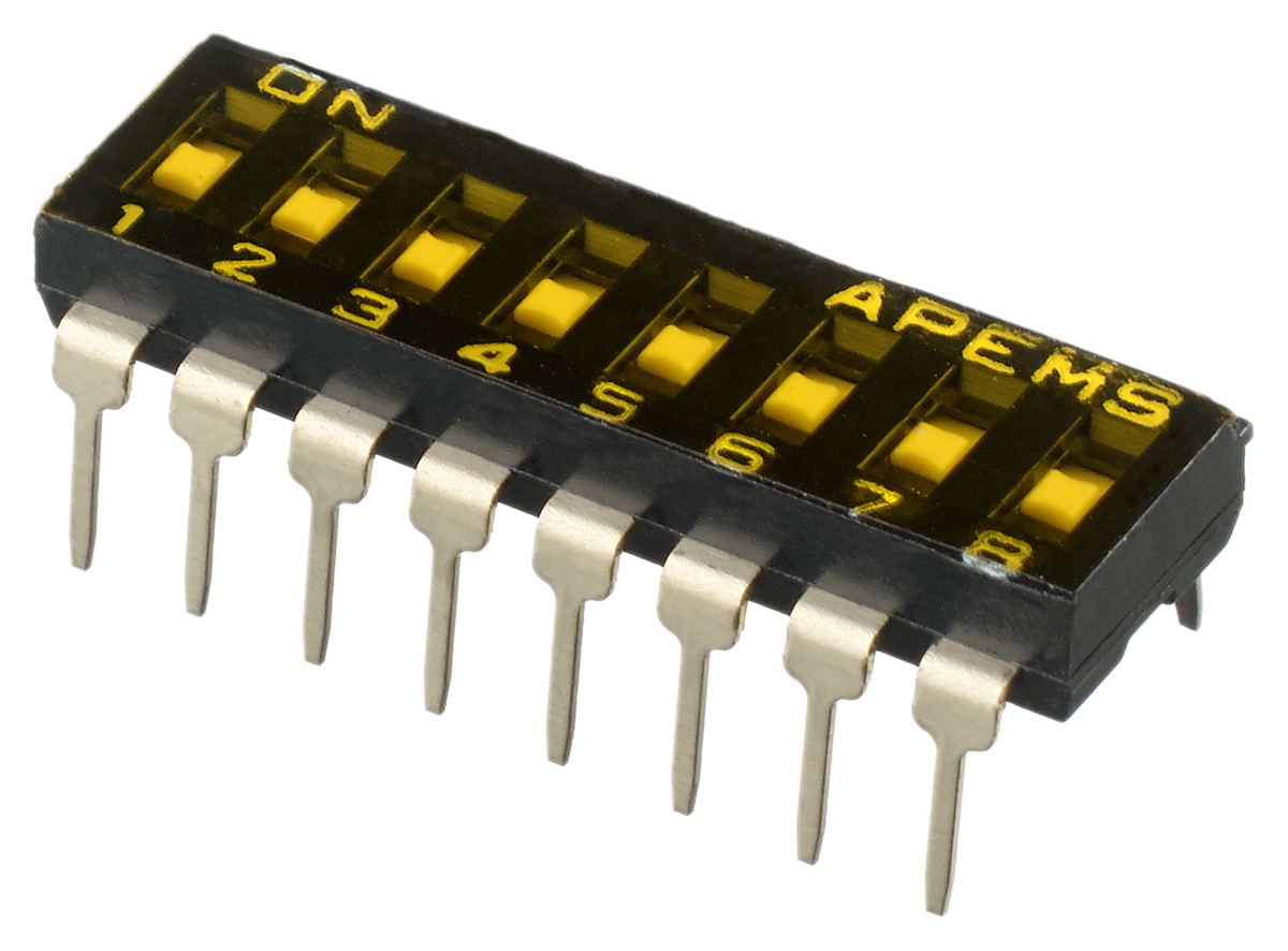 APEM 8 Way Through Hole DIP Switch SPST, Recessed Actuator Slide Actuator