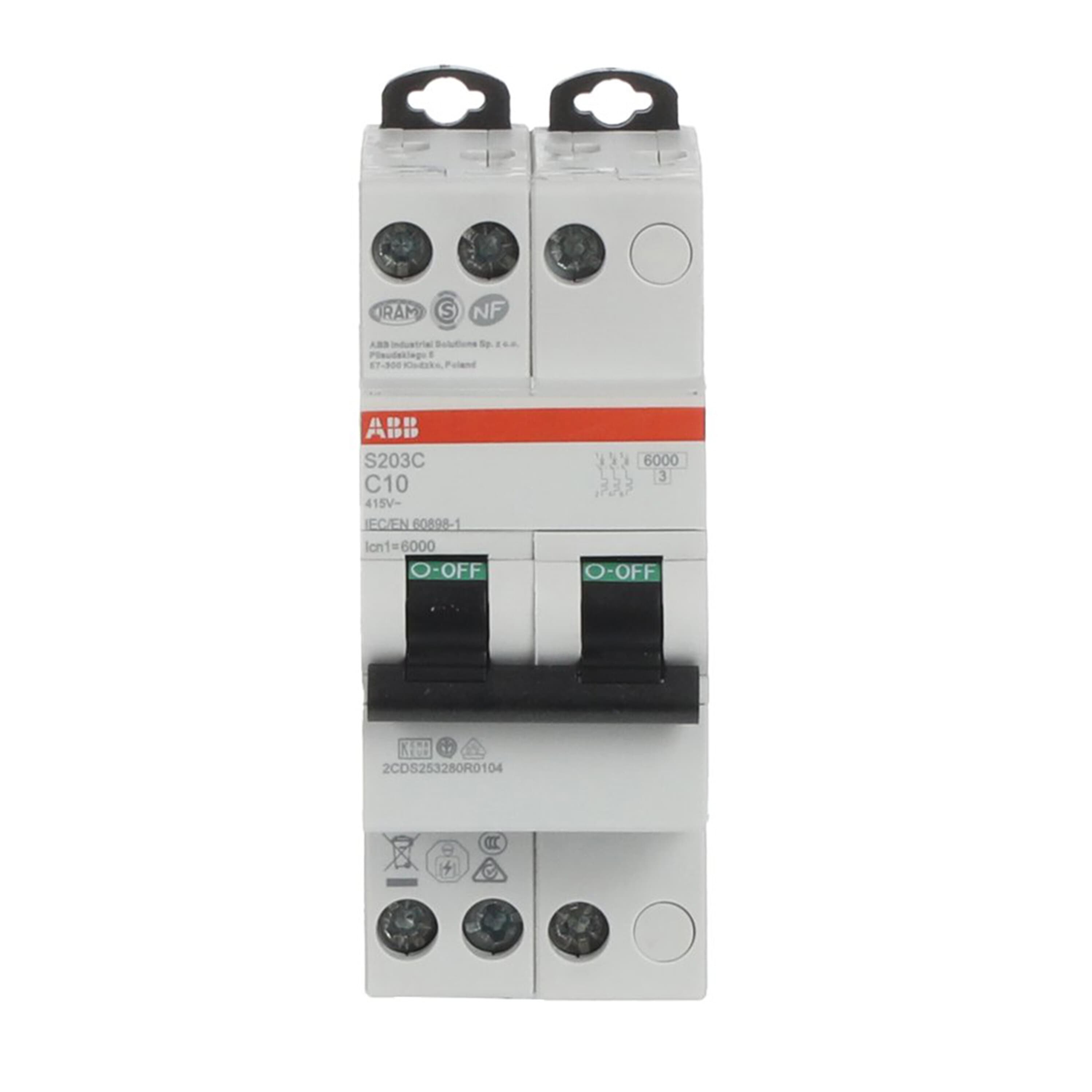 ABB S200C MCB, 3P, 10A Curve C, 415V AC, 6 kA Breaking Capacity
