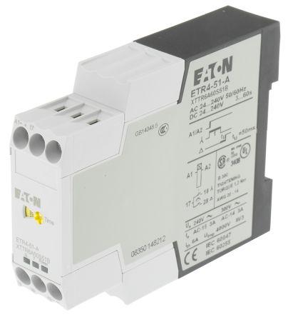 etr4-51-a Eaton Star Delta Switching Single Timer Relay, Screw, 3 → 60 s, SPNO, 2 Contacts, DPDT, 24 → 240 V ac/dc