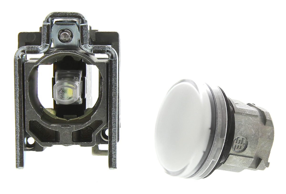Schneider Electric Harmony XB4 White LED Pilot Light, 22mm Cutout, IP66, IP67, IP69, IP69K, 240 V ac, 3 A ac, 270 mA dc
