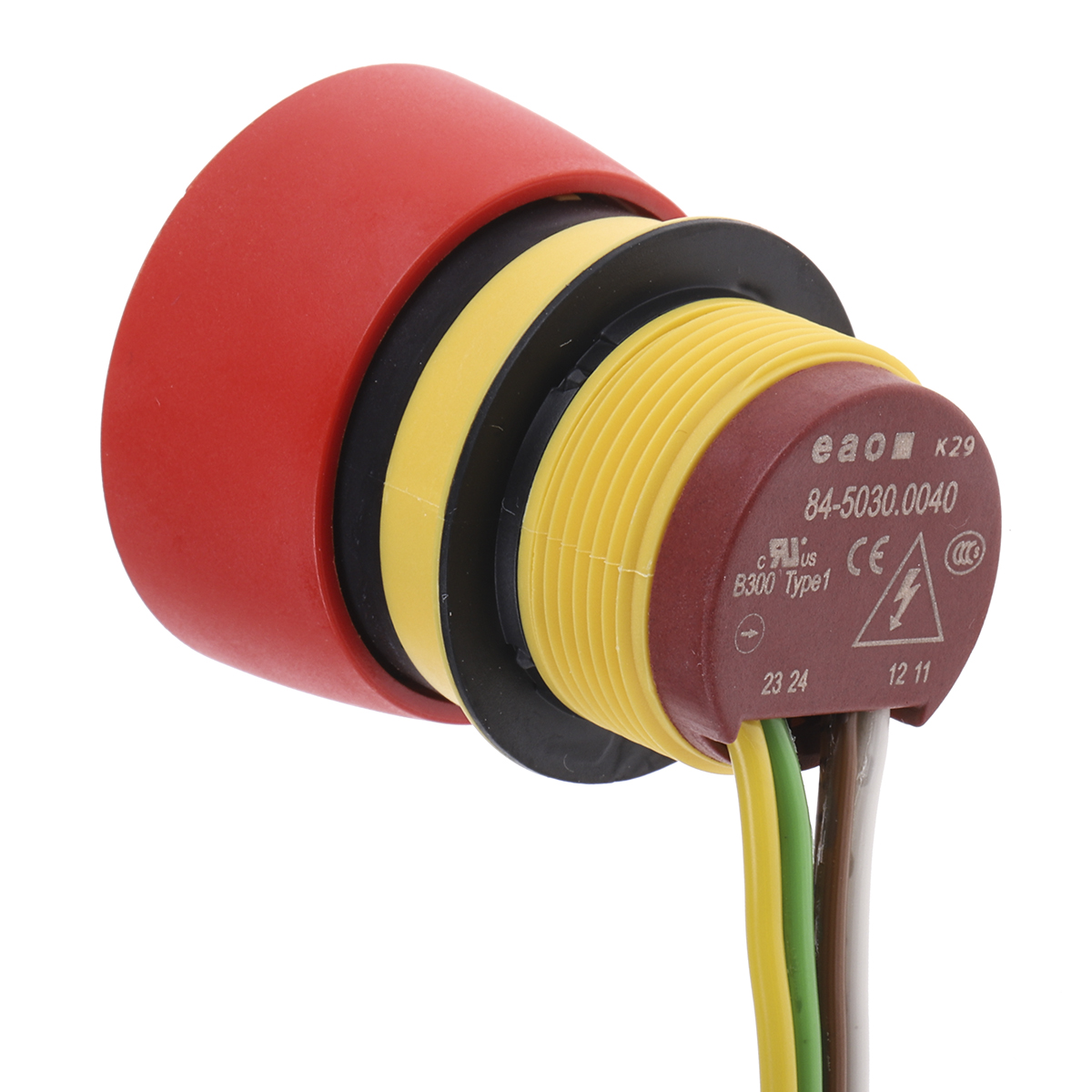 84-50300040 EAO 84 Series Twist Release Emergency Stop Push Button, Panel Mount, 22.5mm Cutout, SPDT, IP65