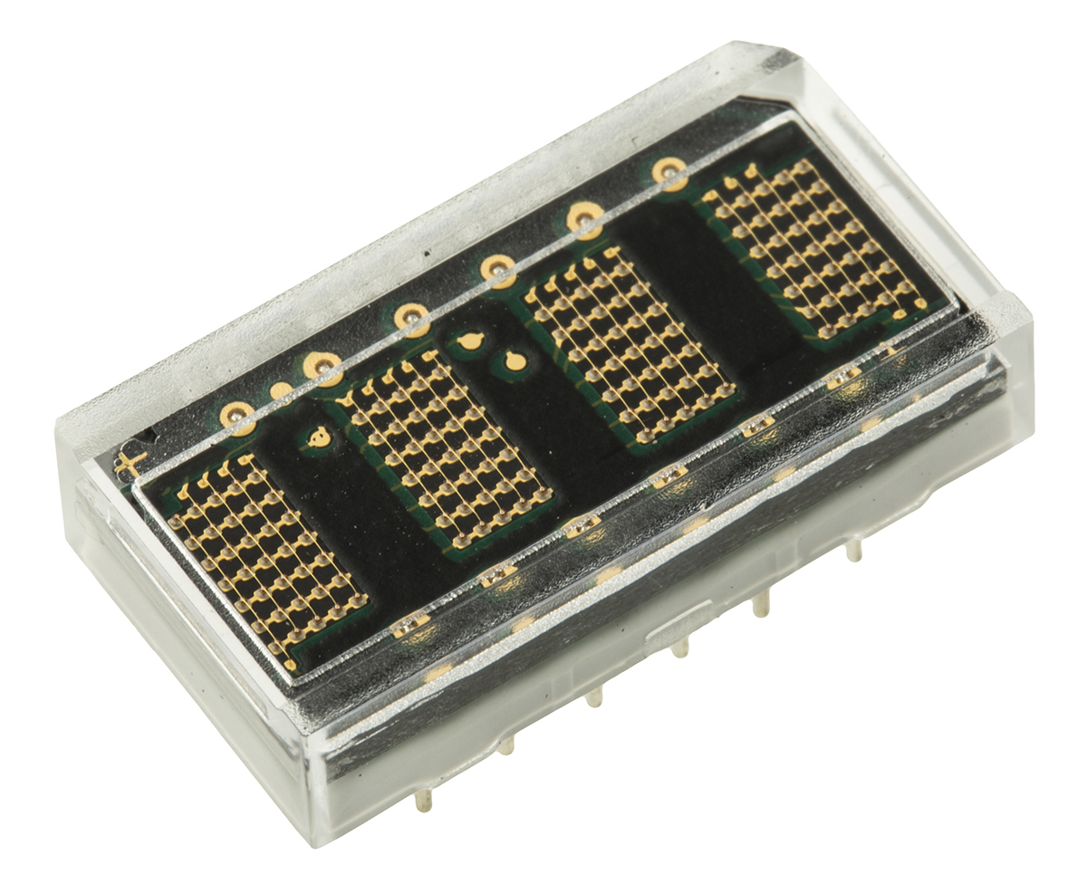 HCMS-2963 Broadcom 4 Digit Dot Matrix LED Display, 7 x 5 Dot Matrix Green 0.11 mcd 4.6mm