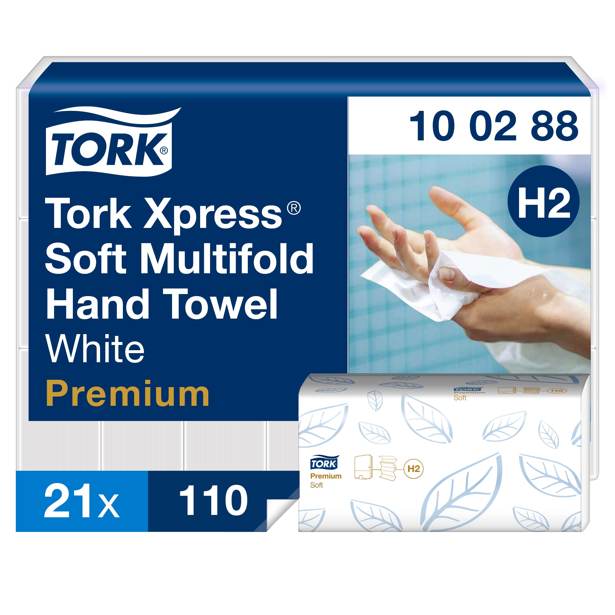 100288 Tork Xpress Soft Folded White Paper Towel, 340 x 212 (Unfolded) mm, 85 x 212 (Folded) mm, 2-Ply, 110 Sheets