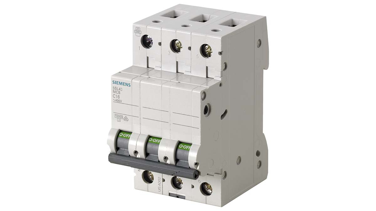 Siemens SENTRON 5SL4 Miniature Circuit Breaker, 3-Pole, 16A, Type C, 400V ac AC, 72 V dc DC, 10 kA Breaking Capacity