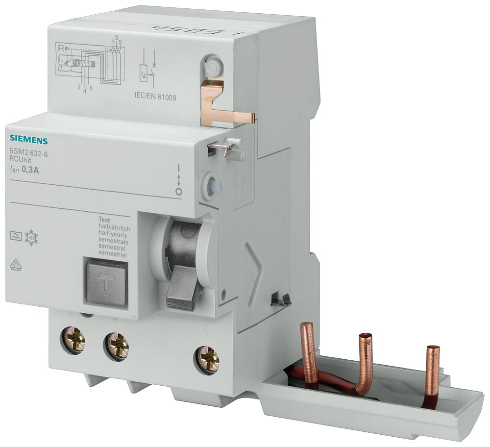 Siemens 5SM2 Series Residual Current Circuit Breaker, 63A, 2-Pole, 30 mA, Type F 400V ac