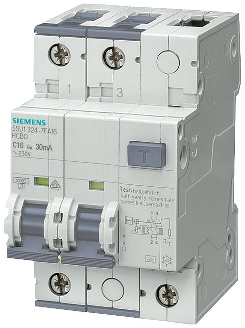 Siemens Residual Current Circuit Breaker with Overload Protection, 40A Current Rating, 2-Pole, 30 mA Trip Sensitivity,
