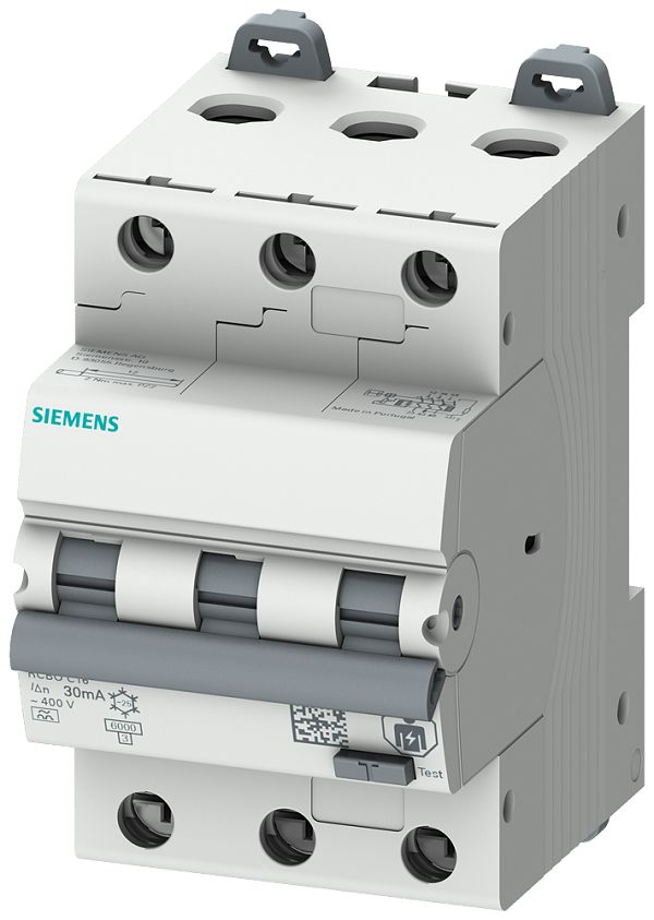 Siemens Residual Current Circuit Breaker with Overload Protection, 10A Current Rating, 3-Pole, 30 mA Trip Sensitivity,